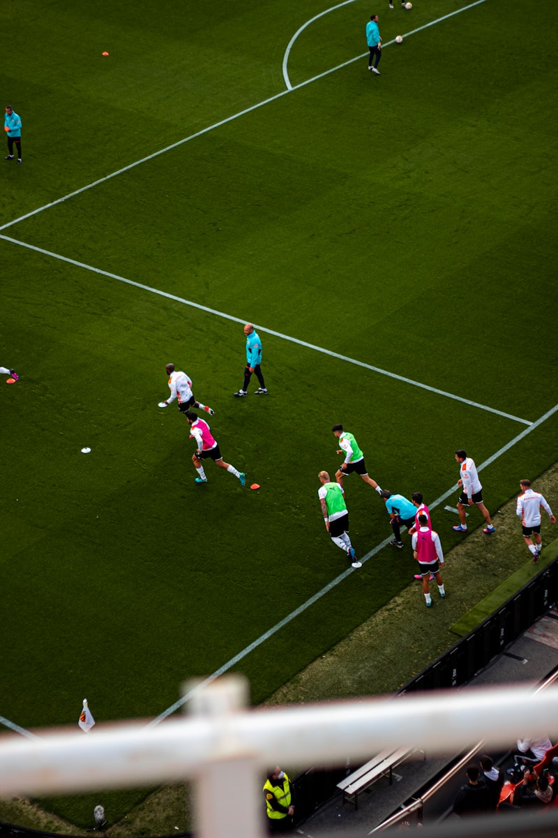 a group of people on a field playing soccer